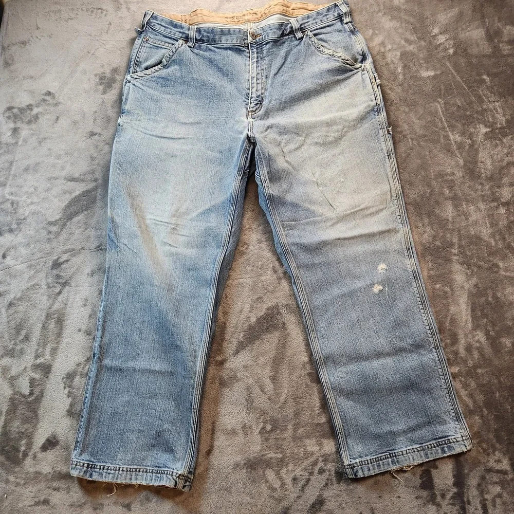 Duluth Jeans Mens 42x30 Blue Relaxed Fit Ballroom Flex Carpenter Denim Workwear